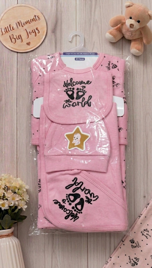 Welcome to the World New Born Baby Winter Fleece Gift Set (5 Pieces)