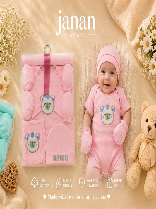 Newborn Cotton Gift Set – Embroidered Happy Bear