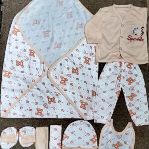 This is the Kids Boom Kids Wear 8-Piece Newborn Baby Gift Set (Bear & "Sparkle" Theme Collection).