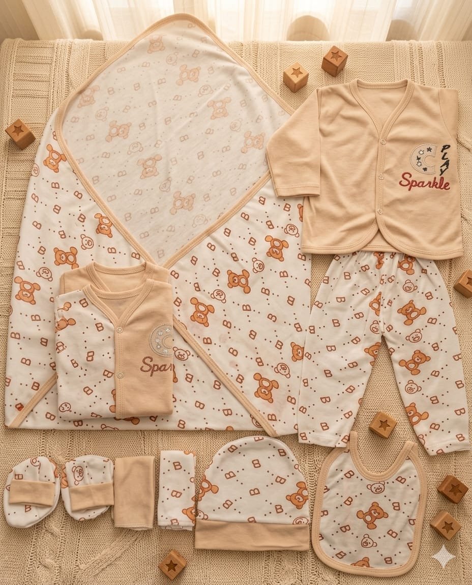 This is the Kids Boom Kids Wear 8-Piece Newborn Baby Gift Set (Bear & "Sparkle" Theme Collection). - Image 2