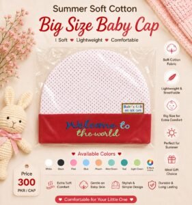 Summer soft cotton big size baby cap with Welcome to the World design Additional
