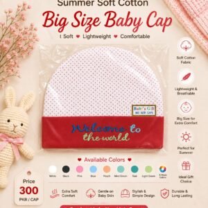 Summer soft cotton big size baby cap with Welcome to the World design Additional