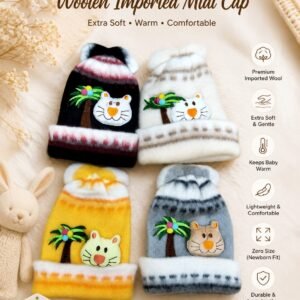 Zero Size Woolen Imported Mlai Cap for Newborn Baby | Soft & Warm Winter Cap | Cute Animal Design | Baby Woolen Hat