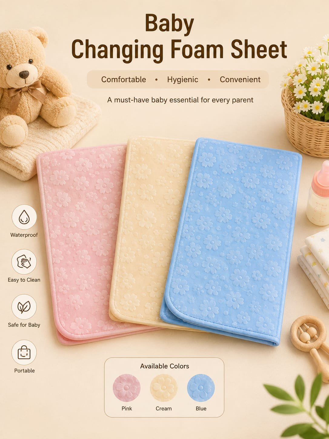 Baby Changing foam Sheet | Waterproof Baby Changing Mat | Polka Dot Changing Mat | Portable Changing Sheet (Copy)